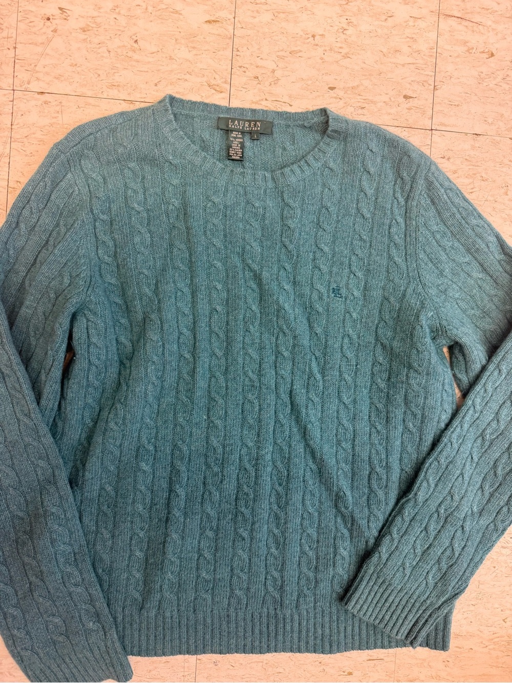 Lauren Ralph Lauren Teal Cable-Knit Crewneck Sweater